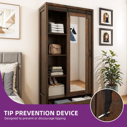 Full-Length Mirror - Brown, Engineered Wood, 4 Shelves, Perfect for Bathroom, Bedroom, Living Room