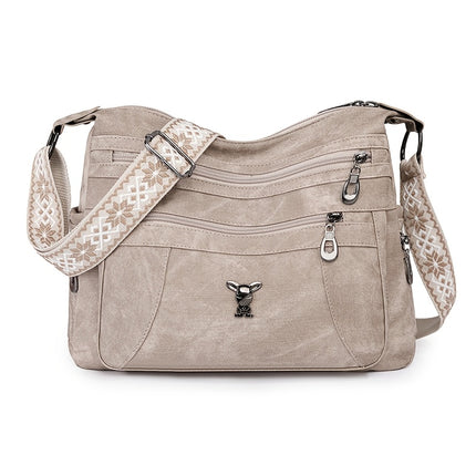 Women's Vintage Bohemian PU Shoulder Bag Adjustable Strap & Zipper Closure
