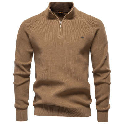Men's Zipper Stand Collar Knitted Sweater Fashion Slim Solid Color