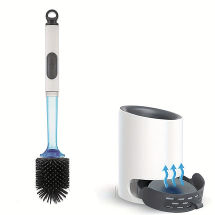 Toilet Brush with Cleaning Solution and Wall-Mounted Holder, White No Drilling Required,