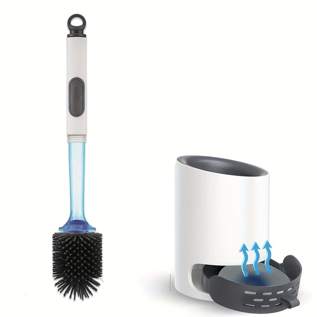 Toilet Brush with Cleaning Solution and Wall-Mounted Holder, White No Drilling Required,