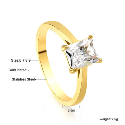 Stylish Commuter Electroplated Rectangular Geometric White Diamond Ring