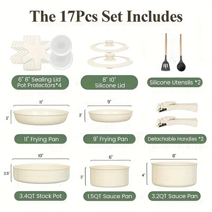 17pcs Ceramic Nonstick Kitchen Pots And Pans Set Cookware Sets