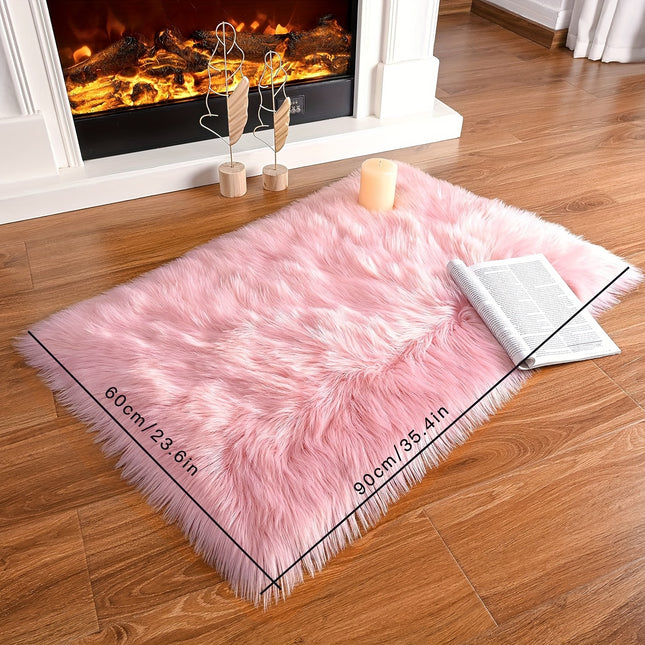 1pc Plush Thickened Area Mat - Non-Slip, Machine Washable, Soft Pink Faux Fur Mat for Bedroom,