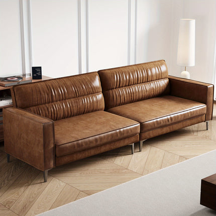 Mid-Century 3-Seater Waxed Leather Sofa with Removable Backrest And Cushions