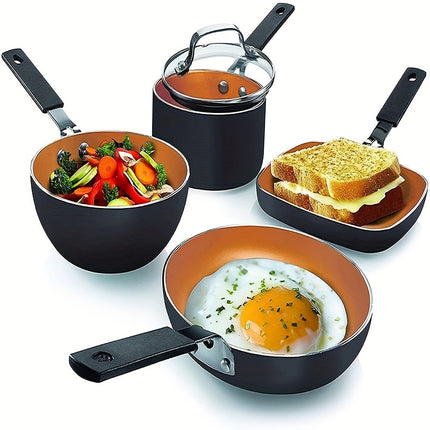 5Pcs Steel Stackable Pots and Pans Set, Non stick Cookware Set,