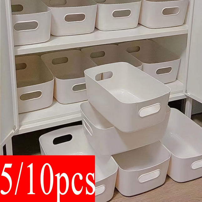 White Plastic Storage Bins, Rectangular Countertop Organizer Baskets