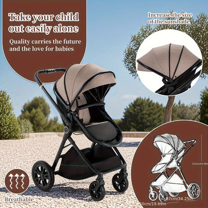 Complete Set of a 3-In-1 Stroller, Buggy, And Baby Bed with a One-Click Folding Feature, Designed for Newborns