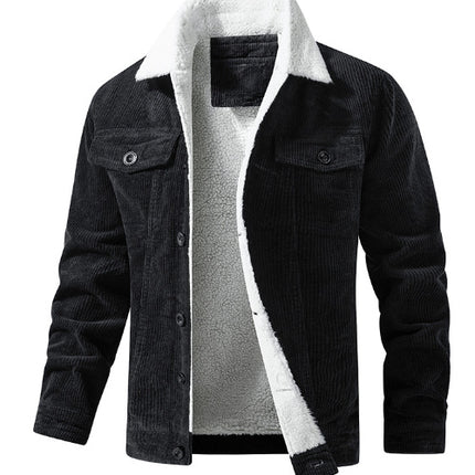 Corduroy Lapel Long Sleeve Plush Jacket Coat