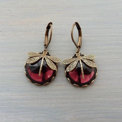 Fashion Jewelry Women's Earrings Hanging Vintage Dragonfly Pendant Earring Boho Chakra Blue Moonstone Drop Earrings For Women Wedding Charm Ethnic Jewellery