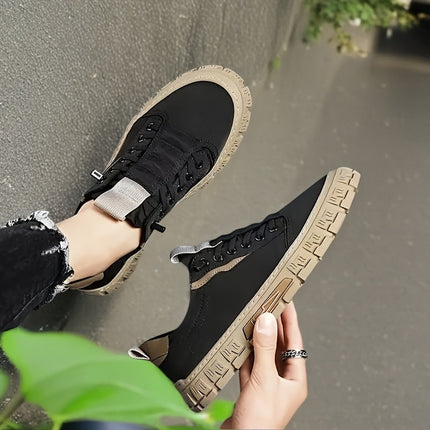 Men's Solid Color - Casual Sneakers - Preppy Style Low Top Skateboard Shoes - Breathable Non-Slip Lace-Up