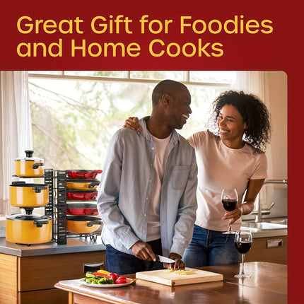 8-Tier Adjustable Pot Rack Cabinet Storage - Organize Kitchen Pots, Bowls, Utensils with 4 Hooks