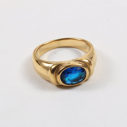 Multi-color Zircon Ring With Titanium Steel And Gold Plating