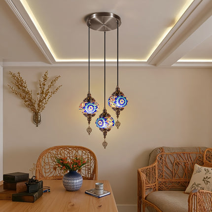 Turkish-moroccan Mosaic three-head ceiling lamp, E27 lamp holder, handmade glass