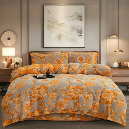 Cotton Double-layer Yarn Four-piece Flower Quilt Cover Bedding Bedding