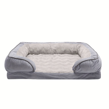 Orthopedic Dog Sofa Bed, Rectangle Elevated Pet Couch with Armrests, Washable Polyester Cover, Polyurethane Foam Filling, with Detachable Bolster for Extra Small to Large Breeds, Comfortable & Warm Pet Sleeping Pad