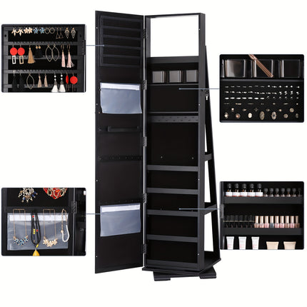 1pc 360° Rotation With Full-length Mirror Storage Cabinet