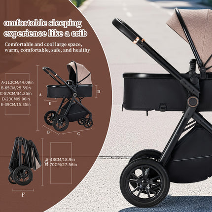 Complete Set of a 3-In-1 Stroller, Buggy, And Baby Bed with a One-Click Folding Feature, Designed for Newborns