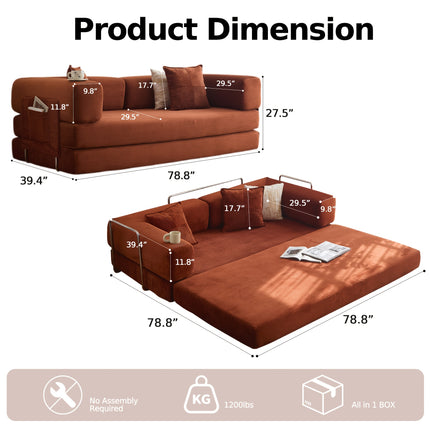 Sofa Bed | Convertible Floor Boneless Couch with Comfy Pillow, Modular Modern Corduroy Sofa