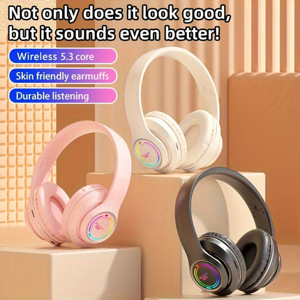 Wireless Over-Ear Headphones with Multi-Color LED Lights - Comfortable, Foldable Design