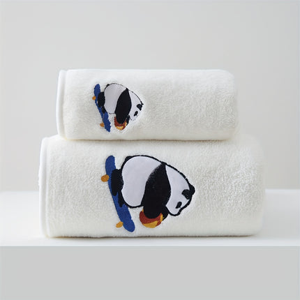 2-Pack Bath Towel + Towel, Coral Microfiber Panda Embroidery,