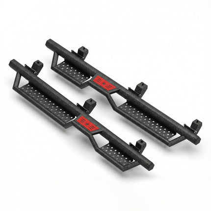 Running Boards with Two Stairs Design All-Steel Build, Bolt-on Side Steps Compatible with 2018-2026 Jeep Wrangler JL 4 Doors, Black Powder Coated Nerf Bar, Hexagonal Pipe Design.