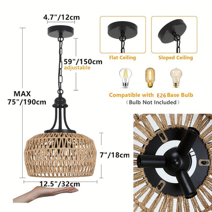 Light, Suitable for Dining Room, 3/5 Bohemians Style Woven Paper Rope Ceiling Hanging Lamp