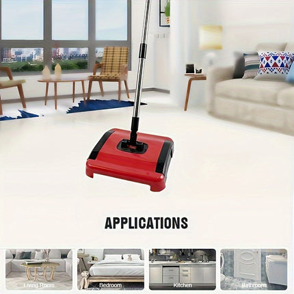 Multi-Functional Manual Push Sweeper, Stainless Steel Dust Mop for Carpet, Hardwood, Tile Floors