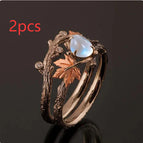 Golden Branch Maple Leaf Ring / Free Size / 2PCS