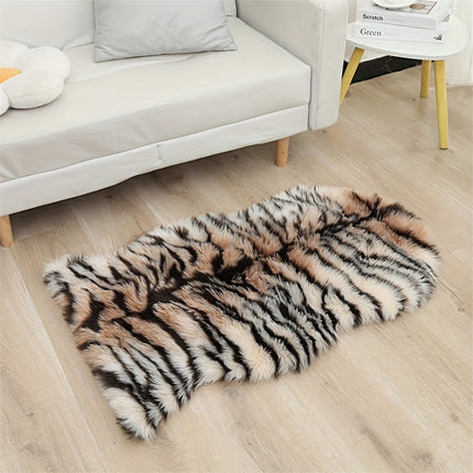 1pc Handmade Tiger Print Area Rug, Medium Pile, Non-Slip Suede Backing, Washable Knitted Polyester