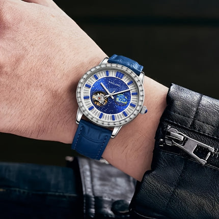 Men's Automatic Mechanical Watch - Casual Style, Rhinestone Detail, No-Waterproof,