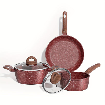 5-Piece Durable Aluminum Cookware with Stay-Cool Handles, 100% PFOA-