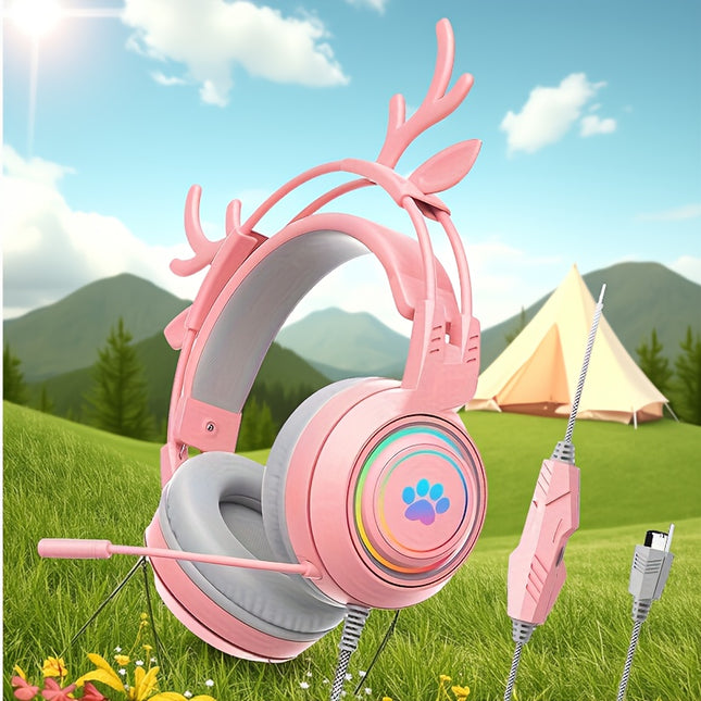 The SY-G25 Cute Deer Ear Gaming Headset Is a Wired, Over-Ear Headphone Designed for Esports.