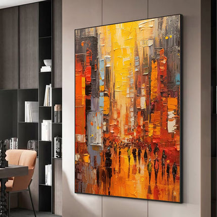 Modern Cityscape Hand Painted Minimal Art Acrylic Textured Abstract Painting Large Wall Art Pictures For Living Room Home Decor Bedroom