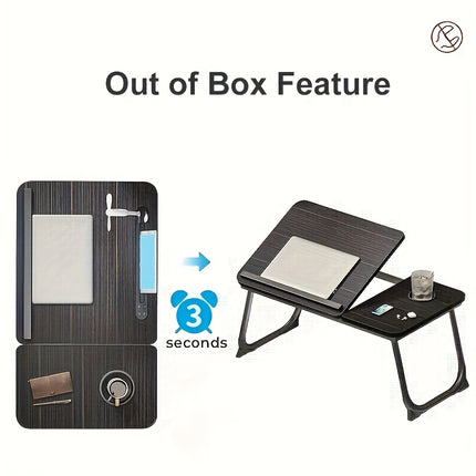 Wooden Laptop Desk] Adjustable Wooden Laptop Desk with Foldable Legs, Cup Holder