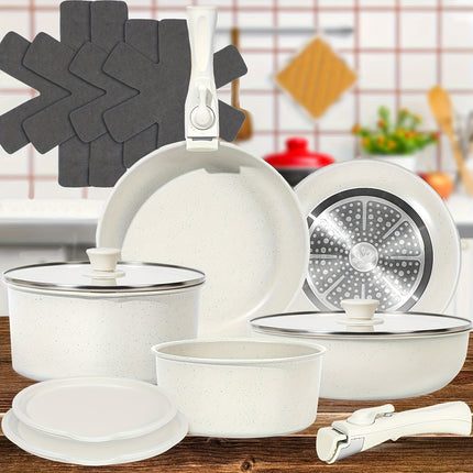 15pcs Non-Stick Cookware Set with Detachable Handles
