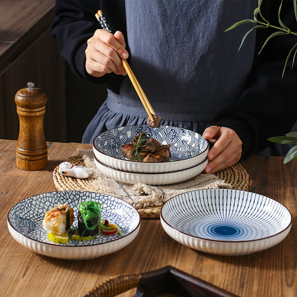 A 6pcs Ceramic Dinner Plate Set Featuring Japanese Floral Designs, Blue And Porcelain Dessert Plates,