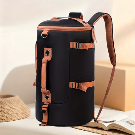 Fashion Canvas Korean-Style Backpack, Large Capacity Travel Bag, Street Outdoor Men's Casual Cylinder Bag,