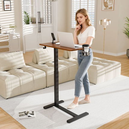 Adjustable Bedside Table Office Table, Pneumatic Computer Workstation With 4-Wheel Rolling