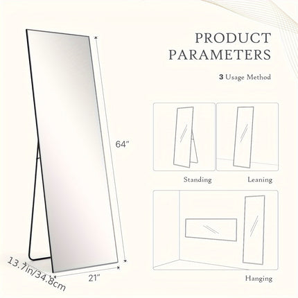 Full Length Mirror, 64"x21" Full Body Floor Rectangle Standing Mirrors with Aluminum