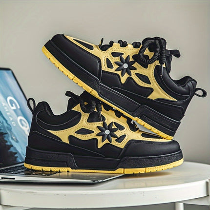 Men'S Shoes Featuring a Unique Floral Color-Block Design! Trendy And Comfortable Sneakers