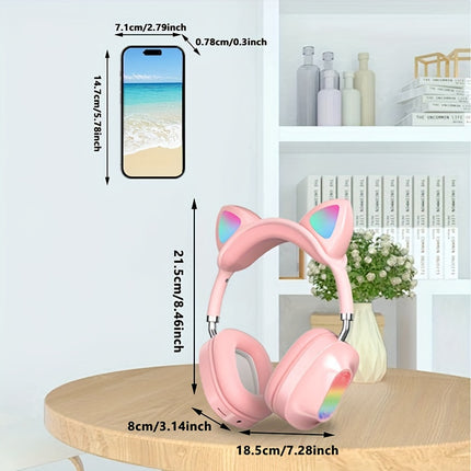 Wireless Headphones Headband Light Up Cat Ears Bass Heavy Wireless Headphones-Multi-color-1pc