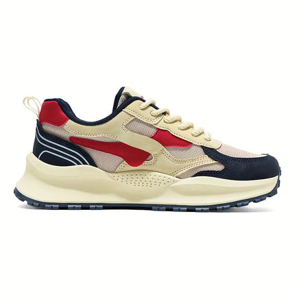 Men'S Versatile Low-Top Sneakers for All Seasons in a Beige, Navy Blue, And Red Mix