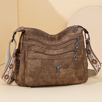Women's Vintage Bohemian PU Shoulder Bag Adjustable Strap & Zipper Closure