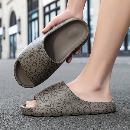 2 pcs Men's Plus Size Slippers, Men's Fashion Graffiti Casual Slides, Couples Indoor Outdoor Soft