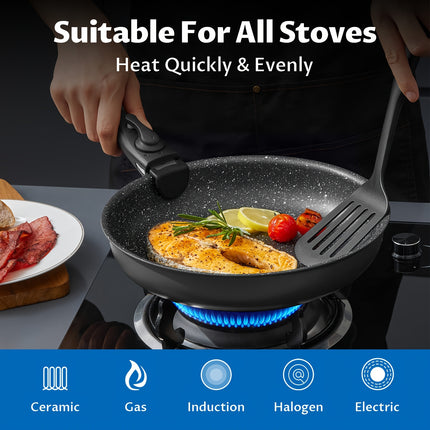 Cookware Set 10pcs, Nonstick Pots and Pans Set with Removable Handles, for All Hobs, Stackable Design