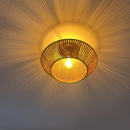 1pc Boho Rattan Ceiling Light Fixture - Farmhouse Chandelier with E27 Socket (Bulb Not Included)