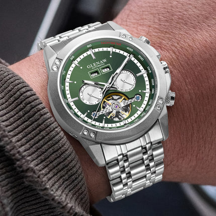 Men'S Automatic Mechanical Watch - Date Display, Stainless Steel Band, Luxury Round Dial