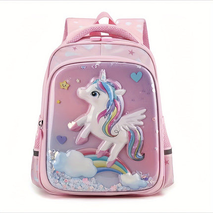 A Lightweight Backpack with a 3D Hard Shell Featuring Cartoon Mermaid And Unicorn Designs