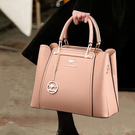 Handbag with Detachable & Adjustable Strap Elegant Solid Color Tote Zipper Closure,